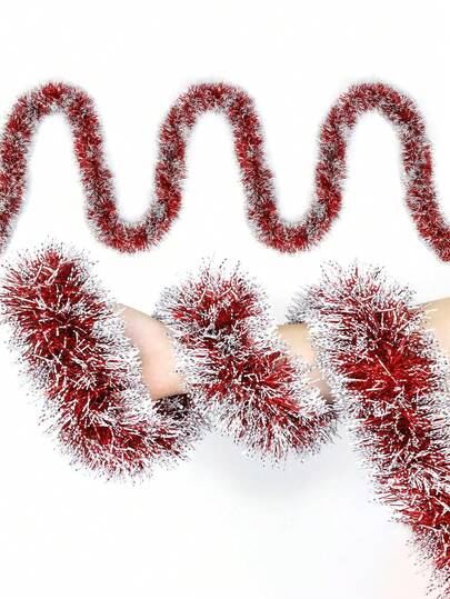 4 件 - 26.24 英尺圣诞金属丝花环圣诞树装饰红白金属闪光金属丝扭曲悬挂花环适用于室内室外圣诞节节日派对装饰