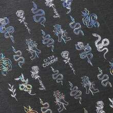 Mystical Nail Art Stickers Decals Set Of 4, Geometric Fantasy Theme With Glitter, PET Self-Adhesive Embellishments, Moon Stars Eye Snake Irregular Shapes, Shimmery Finish, Single-Use Plastic Surface Decals - 彩色 - 查看 6