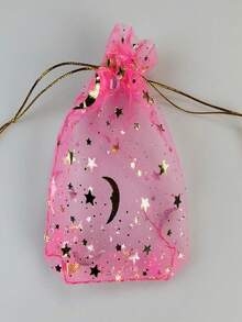 30 件/50 件/100 件月亮和星星印花抽绳欧根纱袋，礼品包装袋（黑白可选），DIY 礼品袋，适用于化妆品、生日、珠宝、婚礼新娘回礼、纪念品、情人节、圣诞节、复活节、毕业典礼、返校、感恩节、节日派对，3.5x4.7 英寸（9x12 厘米）