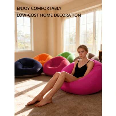 1 件充气豆袋椅 - 便携式可折叠单人座休闲沙发，带毛绒羊毛，无需组装，混合颜色适合室内/室外使用，露营和居家休闲，充气家具，室内休闲，现代装饰，耐用塑料，充气露营沙发，充气椅，充气床，空气沙发，充气扶手椅/影院椅，房间压缩泡沫扶手椅，软扶手椅，客厅扶手椅，客厅沙发，休闲沙发，沙发，豆袋