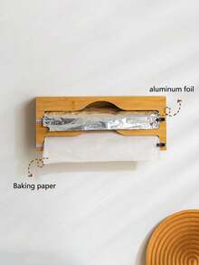 1 Stück multifunktionaler Edelstahl Frischhaltefolie Schneider, unverzichtbares Holz Küchenarbeitsplatten Gadget, wandmontierte Bambus Schubladenbox, Küchen Frischhaltefolie & Alufolie Schneider