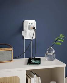 RENDIN Multicontacto,Enchufe de Carga de Tres Lados,Regleta Multicontacto Multifuncional,con USB y Tipo-C, para Hogar, Viajes, Oficina - 2 piezas - Ver 7