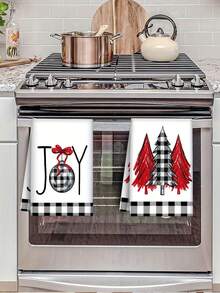 2pcs Christmas Hand Towels, Plaid & Christmas Tree Pattern Design, Super Soft Microfiber Cleaning Cloths, Kitchen And Bathroom Decor, Outdoor Party Supplies, Suitable For Christmas Kitchen And Bathroom Decoration - Multicolor - View 1