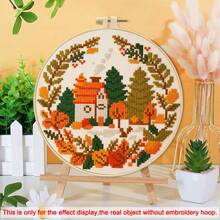 11CT Cross Stitch Kit - Sunflower Bird & Books, Beginner DIY Embroidery Set With Printed Patterns (Autumn House, Cycling Cat), Includes Embroidery Frame, Threads, Instructions, Home Decor, Therapeutic Gift