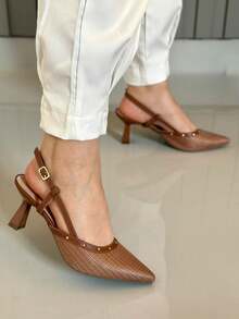 COMFORT SCARPIN IN RAFFIA AND CUP HEEL - Lạc đà - Xem 3