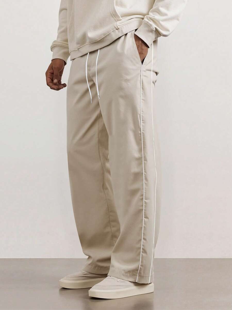 Men's Striped Loose Straight Leg Sweatpants, Casual Joggers For Spring Autumn, Suitable For Gym Workout, Running, Outdoor, Versatile - Apricot - View 1