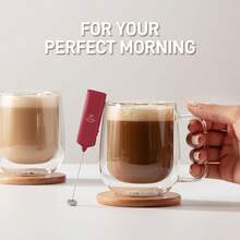 Powerful Milk Frother Wand - Mini & Mighty Handheld Drink Mixer - Portable Coffee Frother For Latte, Cappuccino, Matcha, Hot Chocolate, Creamer - Cranberry