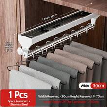 FOOKE 1pc Ivory Pull-Out Sliding Clothes Hanger, Convenient And Multifunctional Wardrobe Storage, With Painted Metal Hangers, Heavy-Duty Adjustable Hanging Rod, Space-Saving Aluminum Hanger Rod, Suitable For Bedroom Closet, Apartment, Dorm - White - View 16