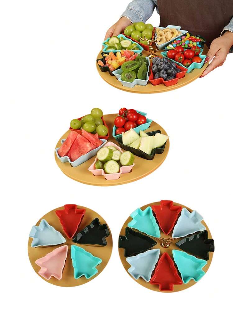 Christmas Tree-Shaped Divided Tray - Plastic Material - Reusable Plastic Multi-Purpose Snack, Dessert And Candy Display Tray, Ideal For Festive Parties, Family Gatherings And Office Events - Durable And Easy-To-Clean Party Serving Tray, The Perfect Christmas Tree Tray - Multicolor - View 2