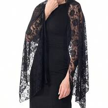 Women's Lace Shawls And Wraps For Formal Evening Party Dress,Bride Bridesmaid Shawl Veil For Wedding - 黑色 - 查看 4