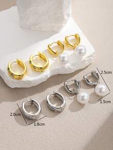 Set di 4 orecchini a perno in lega di rame di stile retrò francese minimalista, con zirconia cubica colorata e perle finte a forma di stella, design di lusso alla moda, adatto per uso quotidiano e per occasioni festive delle donne