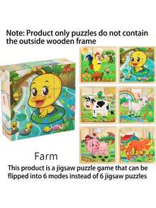 1pc 6-Sided Wooden Cube Block - Wooden Puzzle, 9 Cubic Blocks, Ocean World Animal Theme, Helps Concentration, Categorization And Logical Thinking, Ideal Gift - Multicolor - View 9