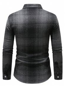 男士厚格子法兰绒长袖衬衫，商务休闲，灰色 - 灰色 - 查看 3