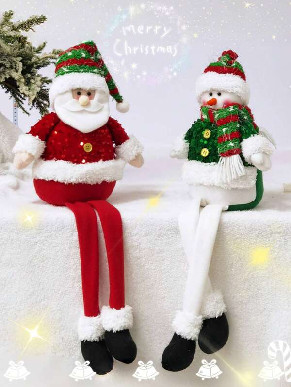 2 buc. Ornamente de Crăciun mari pentru păpuși cu picioare lungi, ornamente din material textil cu Moș Crăciun de 27,55 in, cadouri de Crăciun, ornamente de om de zăpadă, ornamente așezate, pot fi plasate pe pervazul ferestrei, șemineu sau sub bradul de Crăciun, decorațiuni de Crăciun pentru casă, decorațiuni de petrecere, decor pentru cameră
