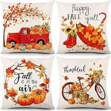 EstiloJuego De 4 Fundas De Almohada De OtoñO De 18 X 18 Pulgadas, Funda De CojíN De Lino Para Sofá, DecoracióN De OtoñO, Adecuado Para La DecoracióN Del Hogar (Estilo D)VersióN Mejorada - Estilo D - Ver 9