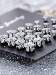 72/48/24pcs Set Stylish Minimalist Sparkling Rhinestone Stud Earrings, Unisex Couples Earring Jewelry Set, Party/Date/Gift, Suitable For All Year Round