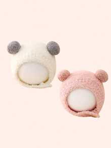 婴儿毛绒冬季无檐便帽，适合男婴和女婴