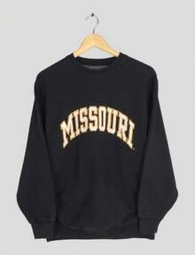 Vintage Missouri Tigers NCAA Sweatshirt Small Missouri  Spell Out Jumper Mizzou Football Crewneck Missouri University Sweater S (2) - 黑色 - 查看 1