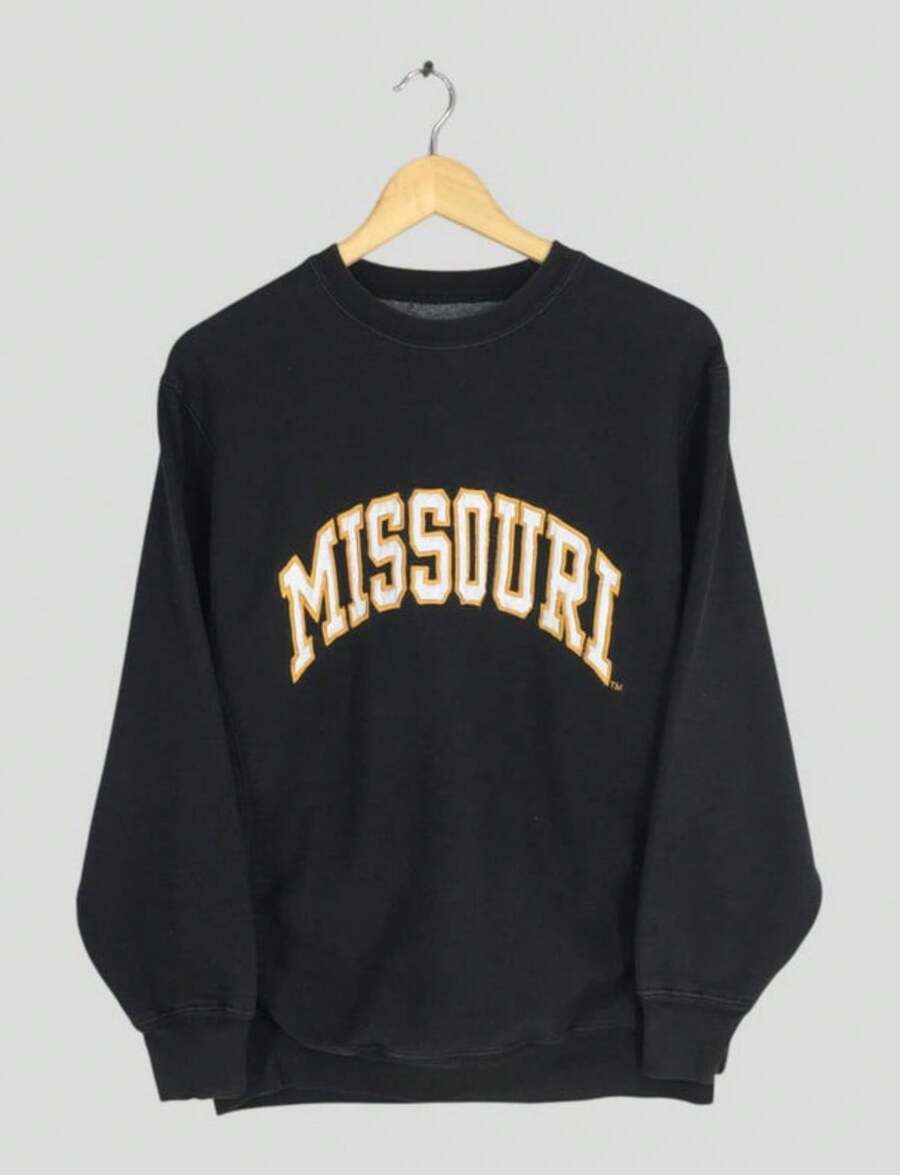 Vintage Missouri Tigers NCAA Sweatshirt Small Missouri  Spell Out Jumper Mizzou Football Crewneck Missouri University Sweater S (2) - 黑色 - 查看 1