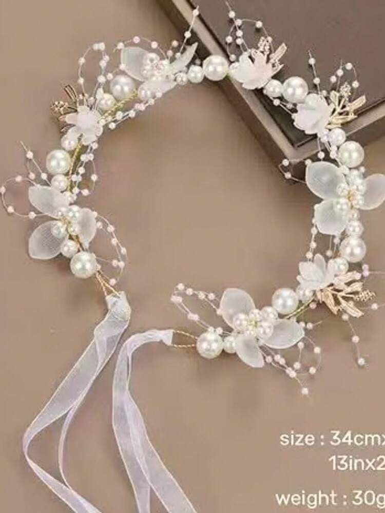 1件手工新娘红色花朵头饰，浪漫粉色公主花朵发饰，可爱雏菊装饰，新娘婚礼发饰，花童头饰，情人节配饰 - 綠色 - 查看 2