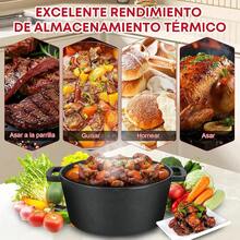 Olla Holandesa de Hierro Fundido, Sartén 2 en 1 con Tapa, Olla Holandesa de 5L con Asa, Adecuada para Hornear, Freír, Asar, Acampar y Varias Estufas (26x21cm) - Negro-B - Ver 5
