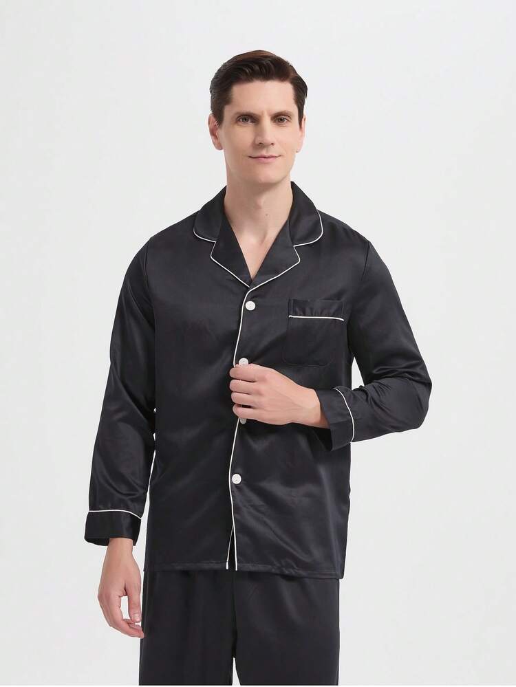 新款男士时尚休闲睡衣套装，秋冬服装 - 黑與白 - 查看 9