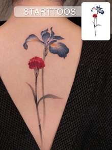 STARTTOOS Colorful Iris And Carnation Pattern Large Arm Tattoo Sticker, DIY Carnival Party Holiday Gift Floral Arm Thigh Chest Waist Back Body Skin Temporary Tattoo Sticker - Multicolor - View 2