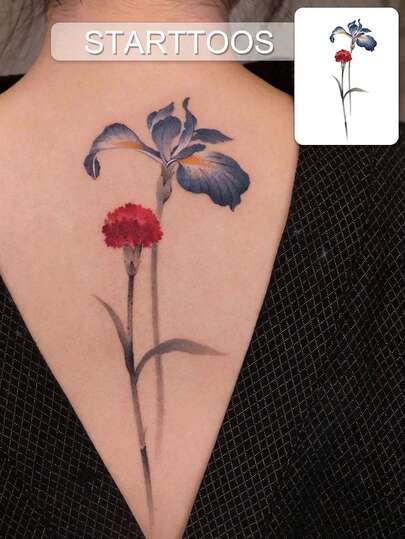 STARTTOOS Colorful Iris And Carnation Temporary Tattoo Sticker, Suitable For Wrist, Ankle, Shoulder, Neck, Collarbone, Waterproof And Realistic, Ideal For Cosplay, Carnival, Music Festival, Valentine's Day, Party And Holiday Gifts