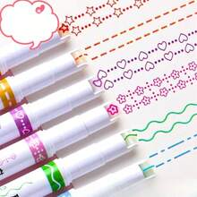 1/3/6pcs Wave Flower Outline Pens, 6 Colors, Student DIY Line Drawing Roller Pens, Creative Quick-Drying Curve Pens, Random Color & Pattern
