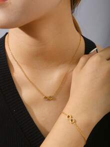 1pc 18k Gold Plated Titanium Steel Women's Infinity Loop Necklace, Perfect For Everyday Wear