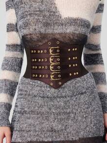 1pc Women's Brown Street Style Wrap Waist Elastic Waist Cincher, Suitable For Halloween Party, Gathering Or Daily Commute Outfit