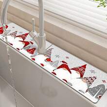 1pc Christmas Theme, Christmas Gnome Pattern Diatom Mud Faucet Absorbent Pad-Anti-Slip, Moisture-Proof And Splash-Proof Guard, Suitable For Kitchen And Bathroom Countertops.