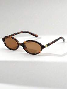 1 Piece Small Elliptical Frame Glasses Personality Street Concave Shape, Transparent Glasses Accessories, Women's Glasses Accessories, Colorful Boho Holiday - Lente Marrom - 查看 4