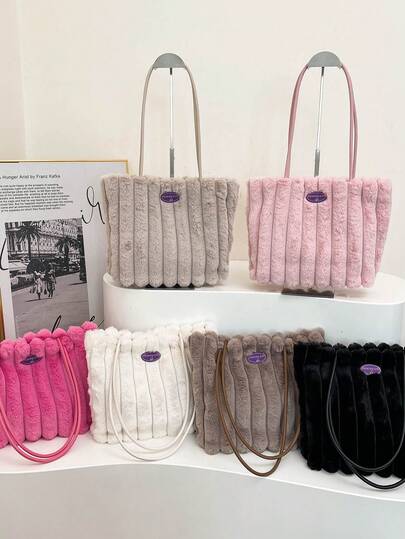 حقيبة يد نسائية من الفرو الاصطناعي، محفظة فرو ناعمة وجميلة، حقيبة تسوق فرو للشتاء مناسبة للتسوق في السوبر ماركت