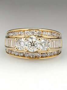 1pc Fashionable Cubic Zirconia Ring, Gift For Women, Wedding Party Jewelry - Yellow Gold - View 10