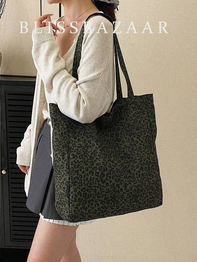 حقيبة كبيرة قابلة للطي متنقلة ذات بصمة نمر أنيقة بسيطة على الكتف، سعة كبيرة للاستخدام اليومي قطعة واحدة