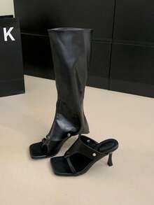 Fall/Winter Women's Fashionable High Heel Sandals, Square Toe Vintage Clip Toe Roman Sandals, Removable Two-Way Wear Boots Boots, Sexy Stiletto High Top Long Boots, Summer,Knee High Boots,Party Outfits