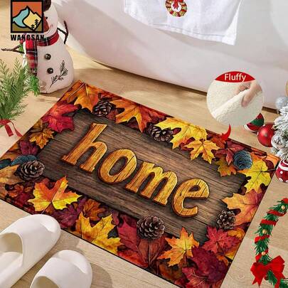 1 pièce Tapis de porte antidérapant à motif de feuille d'érable d'automne pour la Thanksgiving, tapis de porte en super fibre antidérapant, convient pour la décoration de fête de la Thanksgiving, la cuisine, la salle de bain, la salle à manger, la chambre à coucher, peut être offert comme cadeau de Thanksgiving
