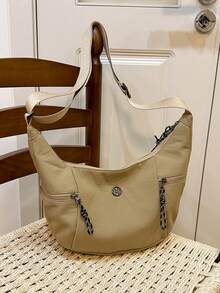 1pc Girls' Solid Color Nylon Zipper Closure Casual Crossbody Bag, Suitable For All Seasons Daily Use