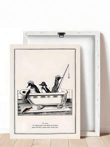 1pc Pink Charm Fashion Makeup Wall Art, Elegant Vintage Girl Style Ribbon Bow Quote Canvas Poster, Retro Cute Penguin Canvas Poster, Surreal Bathroom Animal Wall Art, Funny Penguin Fishing In Bathtub Poster, Suitable For Bedroom, Living Room, Wall Decor, Home Decor, Canvas Wall Art, Poster, Framed Wall Art, Frame Optional