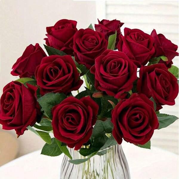 6/12PCS Artificial Roses, Dark Red Roses Artificial Flowers Fake Roses For Decoration DIY Wedding Bouquets Centerpieces Decorations,Bridal Shower Party Valentine's Day Decorations,Baby Shower Decorations,Home Decorations