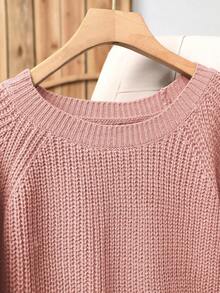 Plus Size Casual Round Neck Bowknot Contrast Color Knit Pullover Sweater - Dusty Pink - View 4
