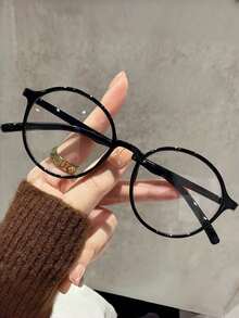 1pc Retro Round Optical Glasses, TR Material, Fashion Eye Protection, Suitable For Women, Students, Electronic Reading, Decoration, Smartphone Use