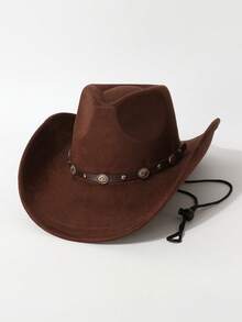 1 件男女通用铆钉装饰高品质防风绳宽边帽，欧美风格西部牛仔帽，时尚简约软呢帽，适合日常穿着、派对、西部主题活动、聚会、角色扮演、毕业典礼、化妆舞会、节日、生日庆典、音乐会 - A - 查看 12