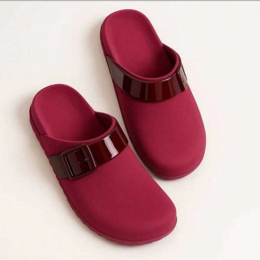 Women's Mule Babuche Cozy Clog Closed Cross Round Toe Buckle Detail MBAB - Màu Tím - Xem 1