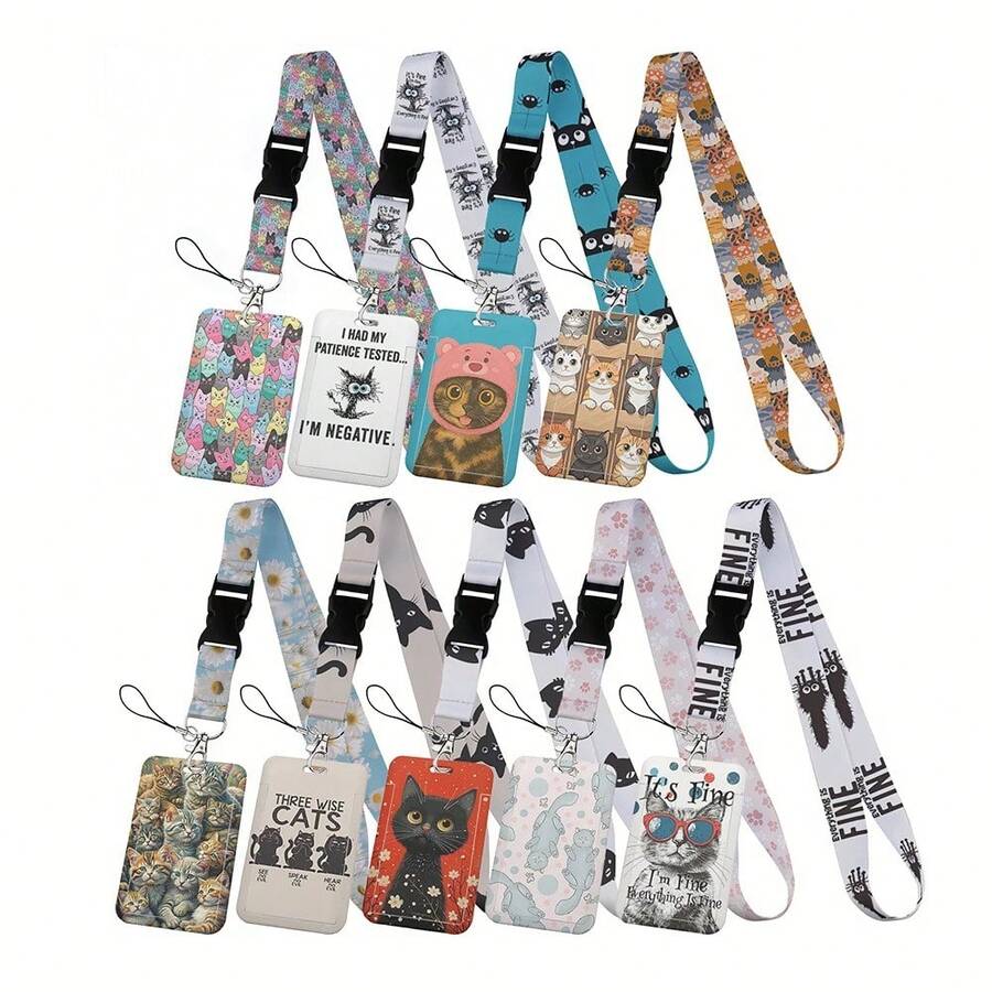 CX Lovely Kitten Manga Card Holder Badge Holder ID Card Lanyards Cell Phone Rope Key Lanyard Neck Straps Keychain Cats01 Christmas Gift