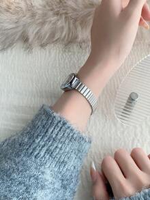 1 件女士椭圆形银黑色表盘金色石英休闲手表，适合日常佩戴 - 銀色 - 查看 4