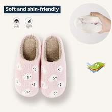 Cozy Plush Halloween Pumpkin Slippers, Non-Slip Fluffy Design - Pink Ghost - View 2