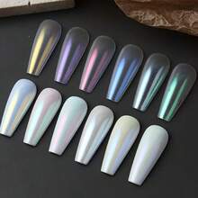 12pcs/Set Aurora Nail Powder Purple Pink Blue Chrome Glitter Pigment Dust UV Gel Polish Nail Art Dipping Powder Manicure - 彩色 - 查看 7