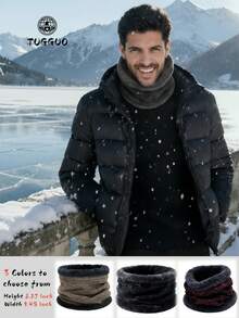 TUGGUO Men's Winter Fleece-Lined Snood Scarf - 3 Colors Warm Knitted Neck Warmer, Thickened Cold Weather Neck Gaiter For Outdoor Skiing Hiking, Stylish & Cozy Neckwear By TUGGUO